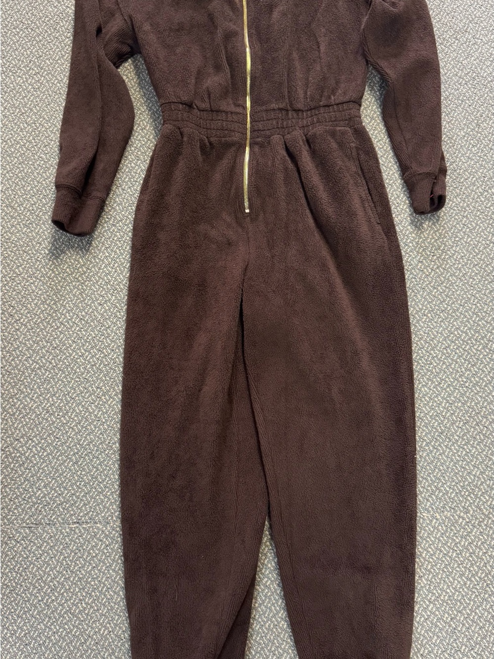 Fabletics Chocolate Brown Plush Zip-Front Jumpsuit